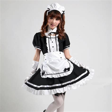 Akihabara Cosplay Sexy French Maid Costume Cute Girls Black Lolita