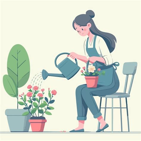 Premium Vector Vector Illustration Of Woman Watering Plants
