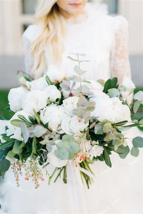 Chic White Rose And Eucalyptus Bouquet