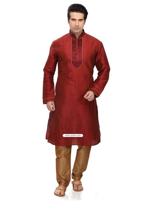 Buy Maroon Ready Made Punjabi Kurta Pajama In Art Silk Kurta Pajama