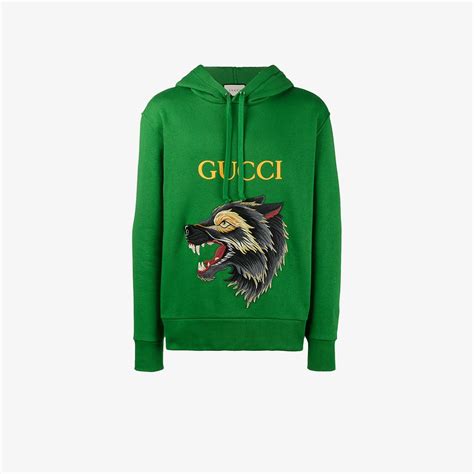 Gucci Wolf Embroidered Hoodie Browns