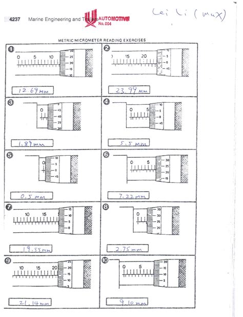 Reading Vernier Caliper Worksheet