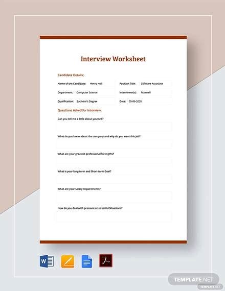 Free 15 Interview Worksheet Templates In Pdf Ms Word