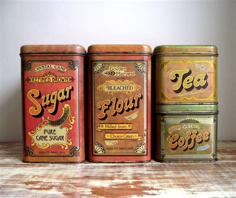Cheinco Kitchen Canisters Set Of 4 Vintage Advertising Tins Etsy
