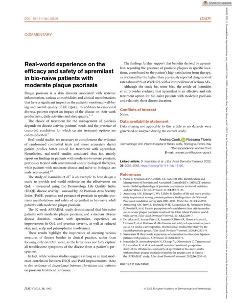 Pdf Real World Experience On The Efficacy And Safety Of Apremilast In