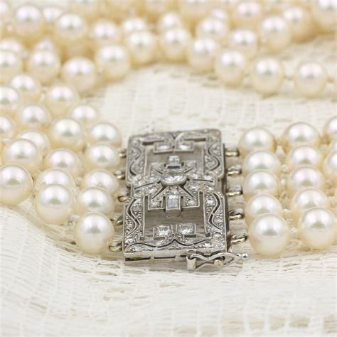 Edwardian Diamond Clasp Pearl Choker Necklace Pippin Vintage Jewelry