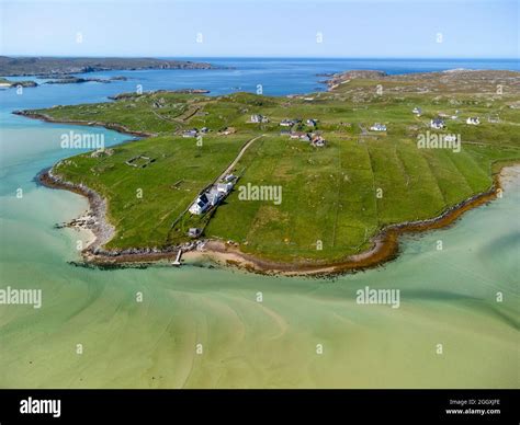 Aerial View From Drone Of Uig And Crowlista Settlement On West Coast Of