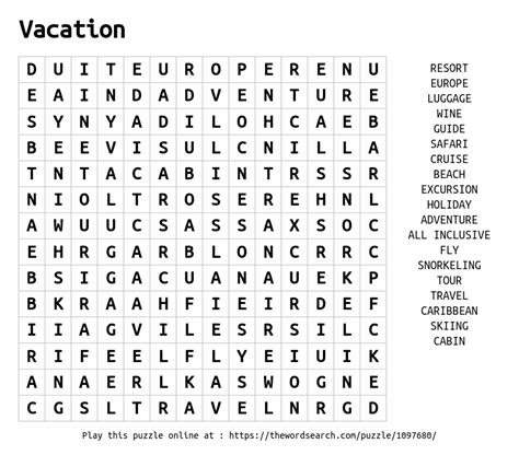 Download Word Search On Vacation
