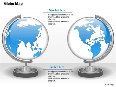 1014 Two Globes With World Map Graphic Powerpoint Template Graphics