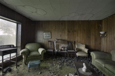 Living Room Inside An Abandoned And Decayed Time Capsule House In Rural