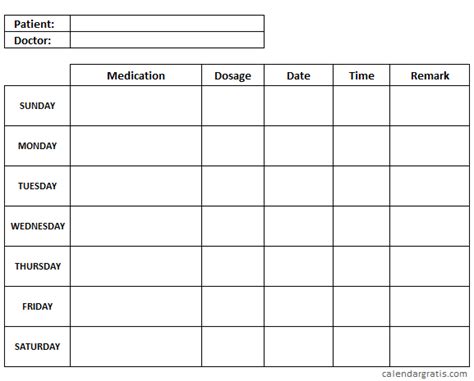 Medication Schedule Template Daily Weekly Monthly Medication Chart