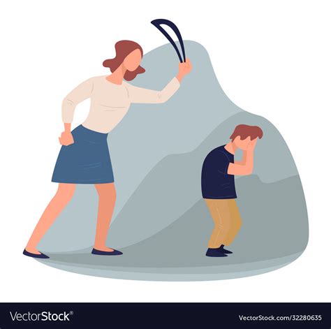 Violent Mother Beating Crying Son With Leather Vector Image