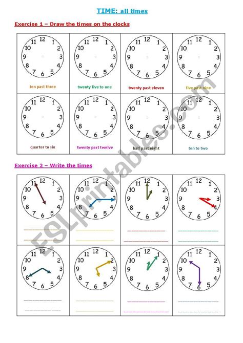 time  clock times esl worksheet  muppet