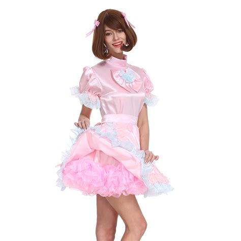 sissy girl maid powder pink lockable bow satin dress uniform crossdress buy online in united