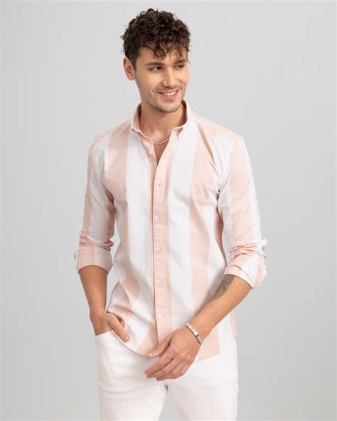 Buy Snitch Mens Pink Extensive Striped Slim Fit Shirt For Men Pink