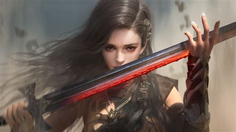 2048x1152 Female Warrior Fantasy With Sword Wallpaper2048x1152