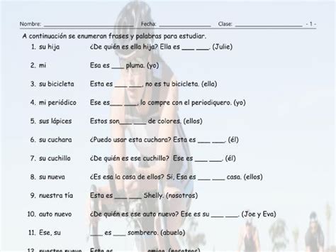 Possessive Adjectives Spanish Study Sheet Teaching Resources