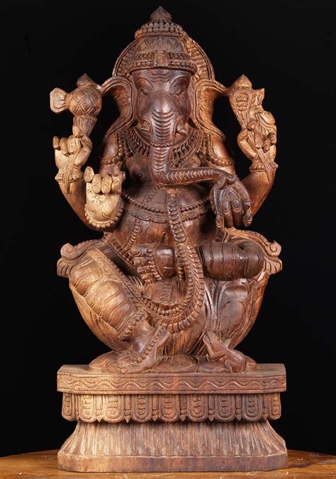 Sold Wood Seated Ganesha Statue 24 76w1ad Hindu Gods