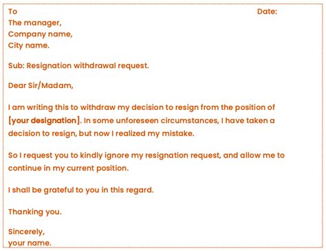 Resignation Withdrawal Letters In Word Format