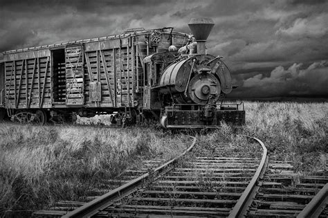 Old Steam Locomotive Train Engine In Black And White Photograph By