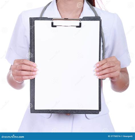Close Up Nurse Holding A Blank Clipboard Stock Photo Image Of Empty
