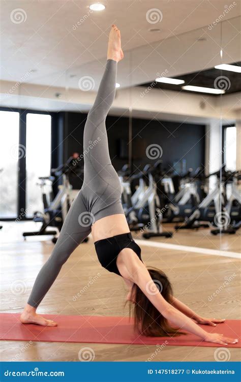 Young Woman Doing Stretching Exercises In Gym Stock Image Image Of