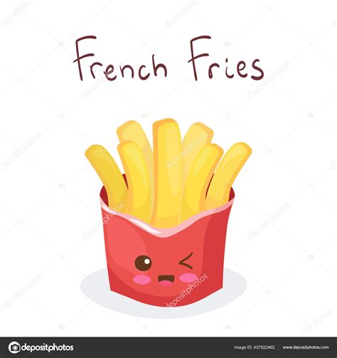 Kawaii French Fries Vector Character Isolated White Background Funny