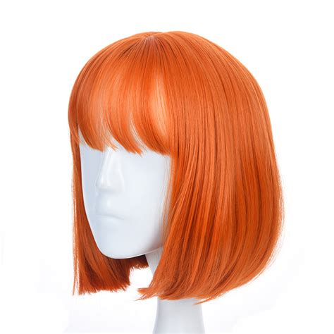 Women Orange Short Cosplay Wig With Bangs Bob Hairstyle Heat Resistant