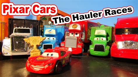 Disney Pixar Cars The Haulers Races In Radiator Springs Raceway With