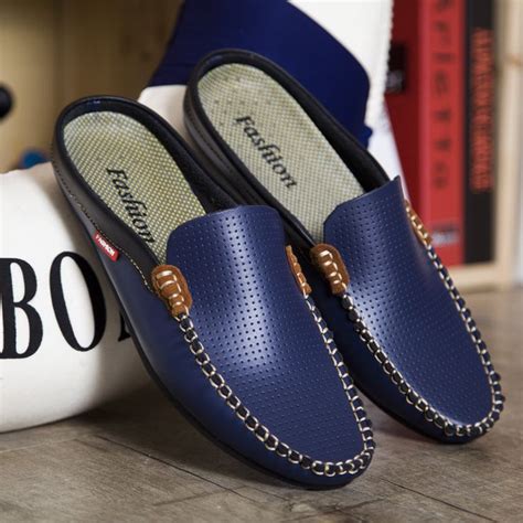 Luxury Brand Shoes Summer Men Shoes Backless Loafers Open Backs Shoes