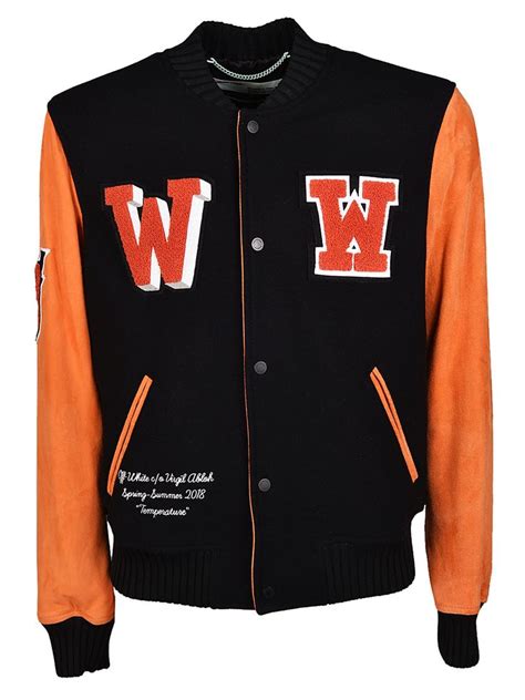 Off White Eagle Leather Varsity Jacket In Orange Modesens Leather