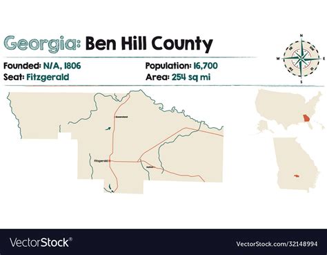 Map In Ben Hill County Georgia Royalty Free Vector Image
