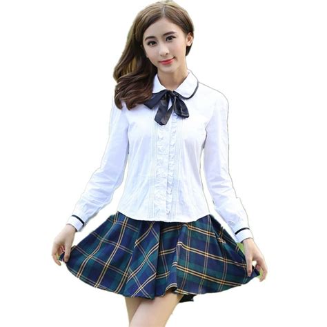 Japanese School Girl Uniform Korean Student College Uniform Skirt Women