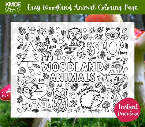 Woodland Animal Coloring Page Printable Coloring Book Coloring Pages