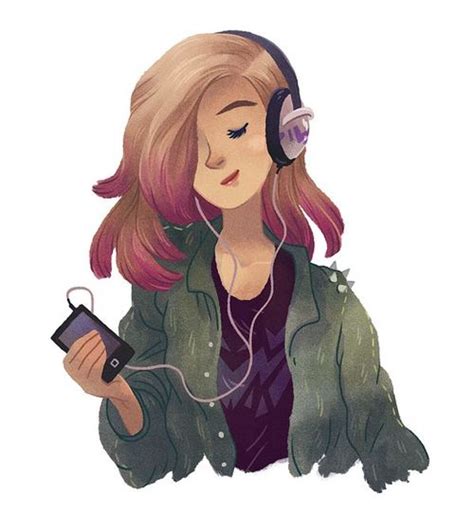 Headphones On World Off Music Drawings Sadie Kane Girls Illustration