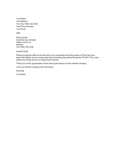 Short Resignation Letter In Templates At