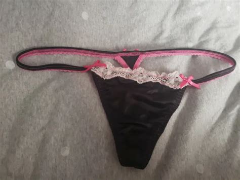 vtg black satin lace pink bows victorias secret v string bikini thong panty m 111 00 picclick