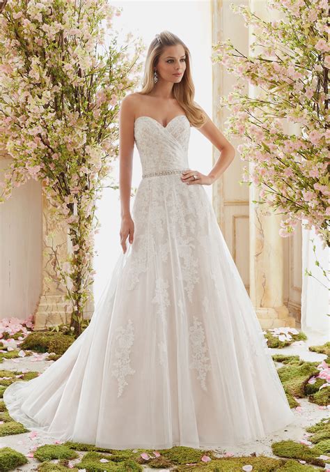 Tulle On Beaded Lace Appliques Wedding Dress Style 6834 Morilee