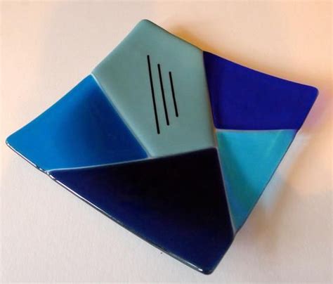 Items Similar To Blue Geometrical Design Fused Glass Platter On Etsy In 2020 Fused Glass