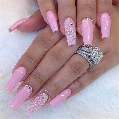 Pink Nails With One Glitter Paint A Slightly Broader French Tip With