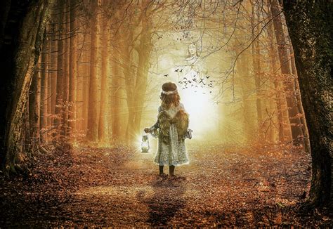 Little Angel In Autumn Forest Hd Wallpaper Hintergrund 3755x2590