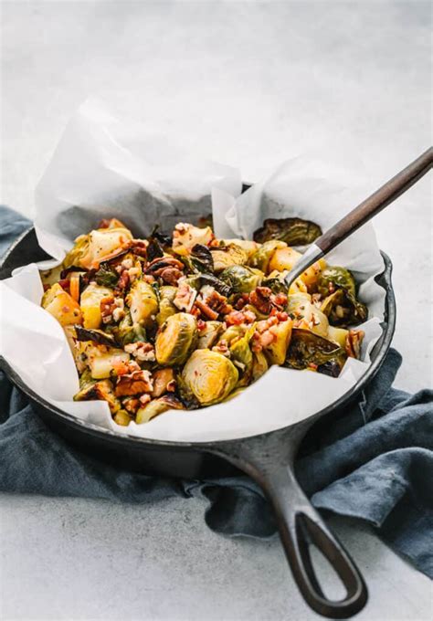 Sauté pancetta and onion in a large deep skillet over medium heat, stirring occasionally, until pancetta is browned and onions are caramelized, 8 to 10 minutes. Roasted Brussels Sprouts with Pancetta and Apple | Posh ...