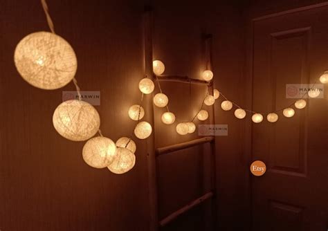 Ivory Beige String Lights Cotton Balls Fairy Lights Bedroom Etsy