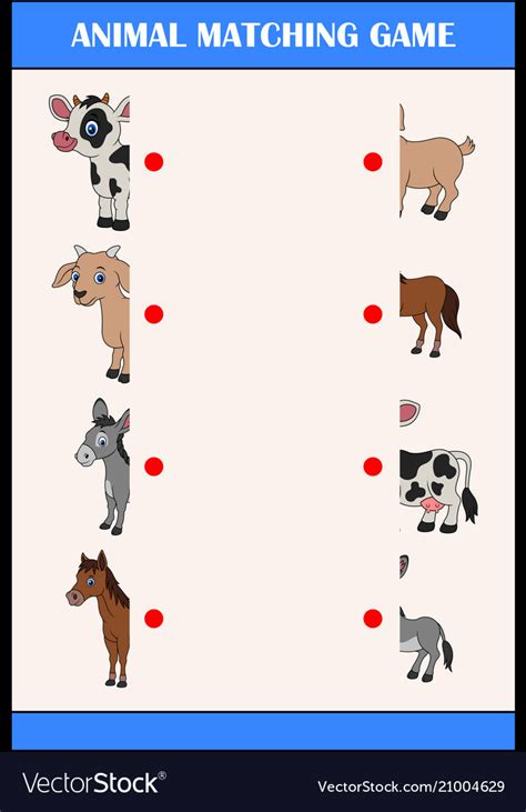 Matching Halves Game With Farm Animal Characters Vector Image