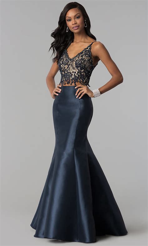 Long Lace Top Two Piece Mermaid Prom Dress Promgirl