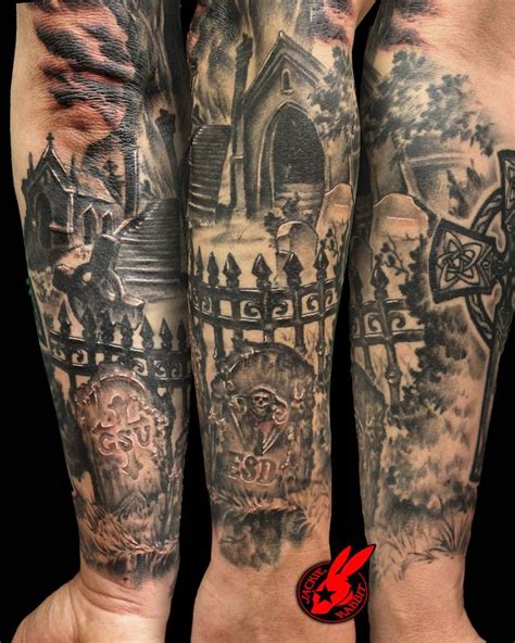 graveyard tombstone sleeve tattoo by jackie rabbit by jackierabbit12 on deviantart tattoo