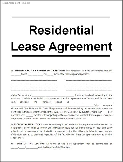 Free Fillable Printable Lease Agreement Form