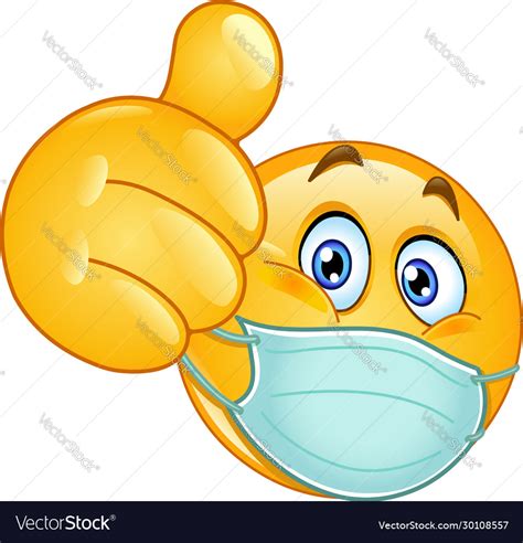 Thumbs Up Emoticon Emoji Ppe Mask Face Icon Stock Vector Illustration