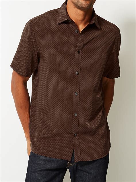 Marks And Spencer Mand5 Brown Mens Pure Cotton Geo Print Short Sleeve