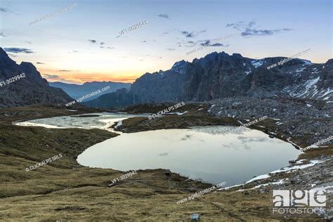 Laghi Dei Piani At Sunset Dolomites South Tyrol Province Of Bolzano